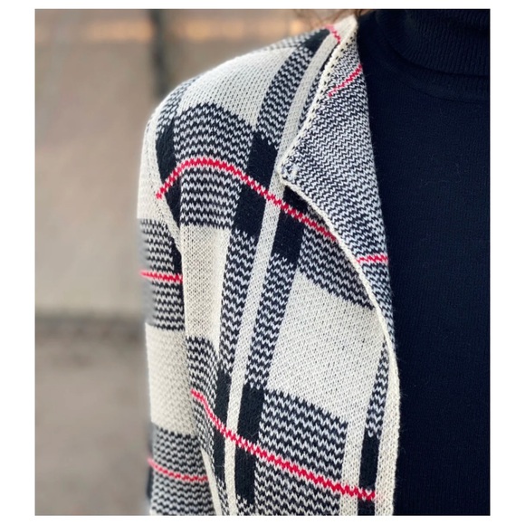 14 Plaid Open Light Chic Knit Jacket Cardigan - Picture 4 of 4